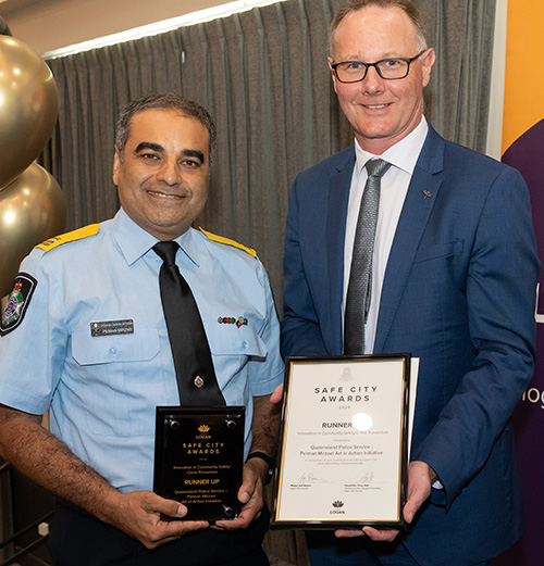 From left: Runner Up for Innovation in Community Safety/ Crime Prevention - Cultural Liaison Officer, Mr Peiman Mirzaei (Queensland Police Service - Art in Action initiative) and Mr Brad White - Director Community &amp; Lifestyle