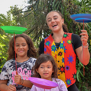 Big Top Entertainment trainer Monique with participants Keissy (left) and Mia (right).