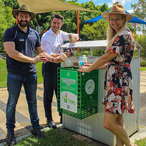 Environment Chair Councillor Miriam Stemp (right), with Division 6 Councillor Tony Hall and Container Exchange Executive of Network Delivery Thomas Juzwin at Noffke Park in Bethania.