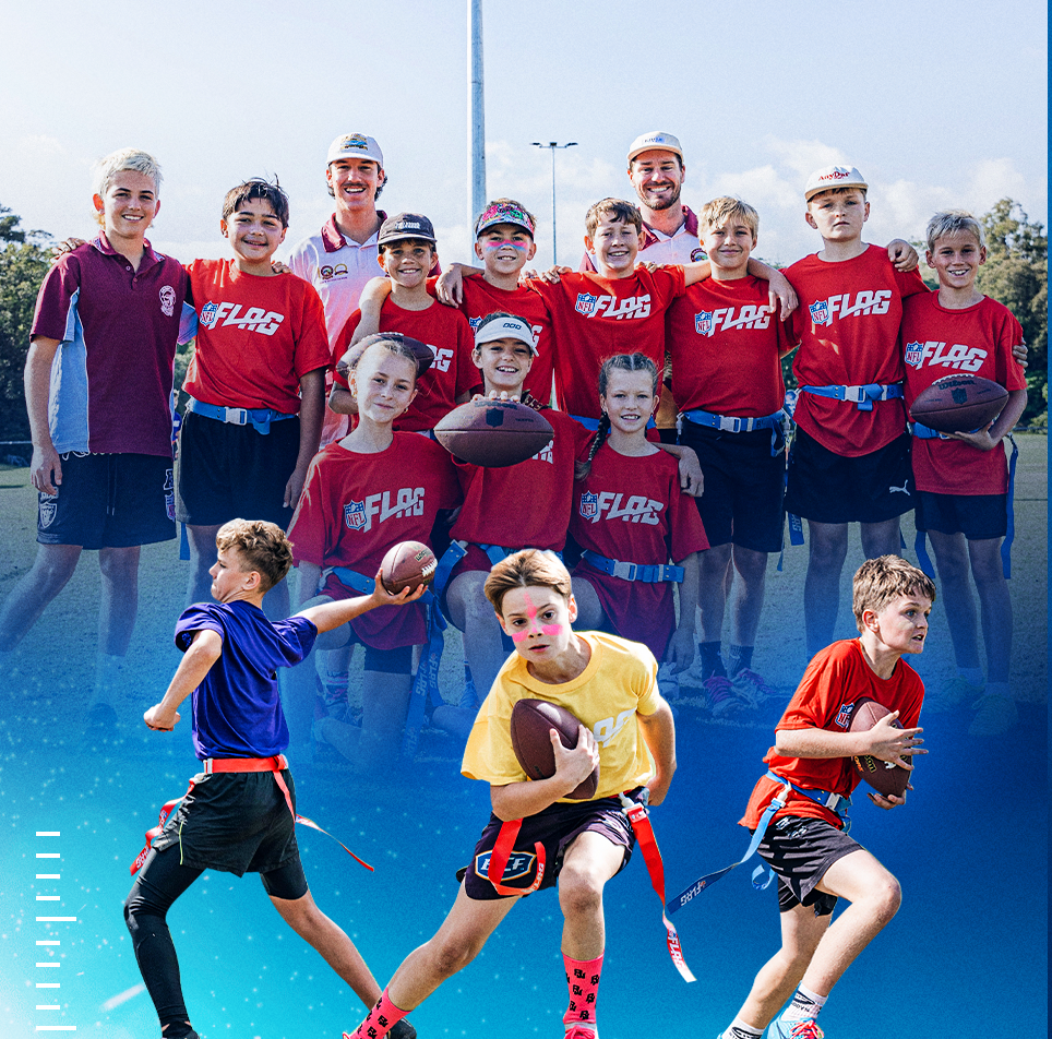 A group of children in a group photo representing NFL Flag