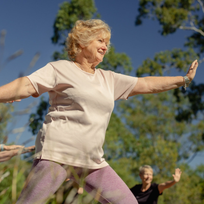 Older woman doing a yoga pose